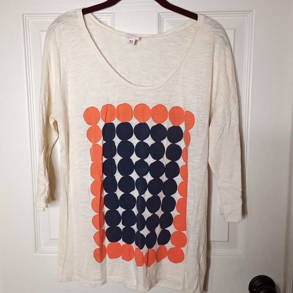 Merona 3/4 Sleeve Scoop Neck Shirt w/Geometric Circle Design Sz. M